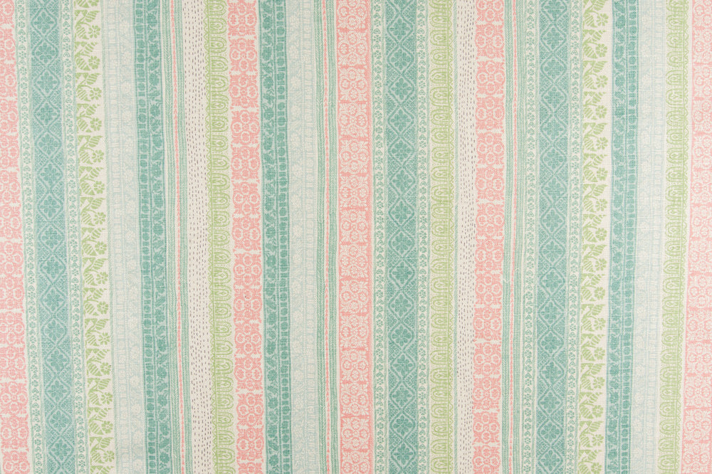 Keltic Stripe linen - Turquoise colorway repeat