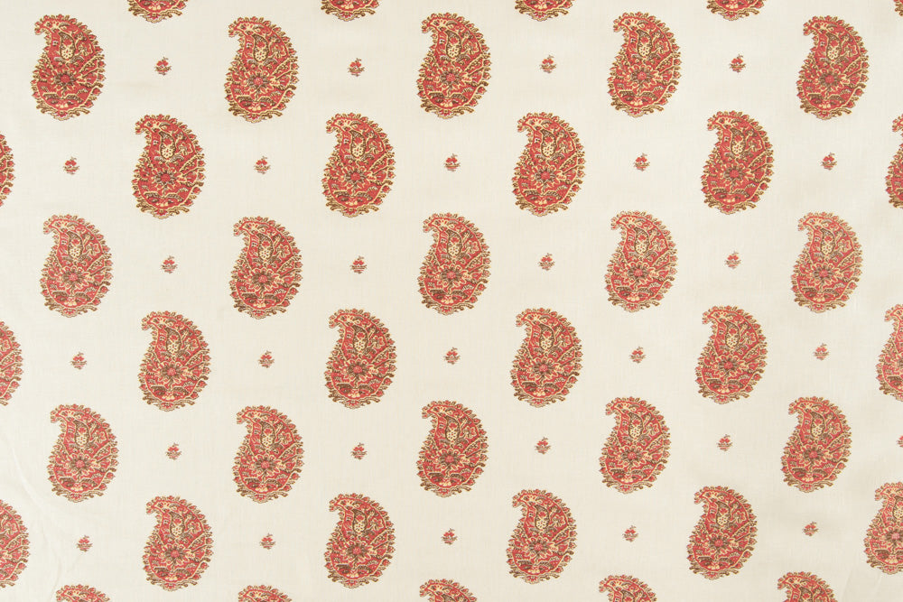 Kirkbean floral linen - Red (Gold) colorway repeat