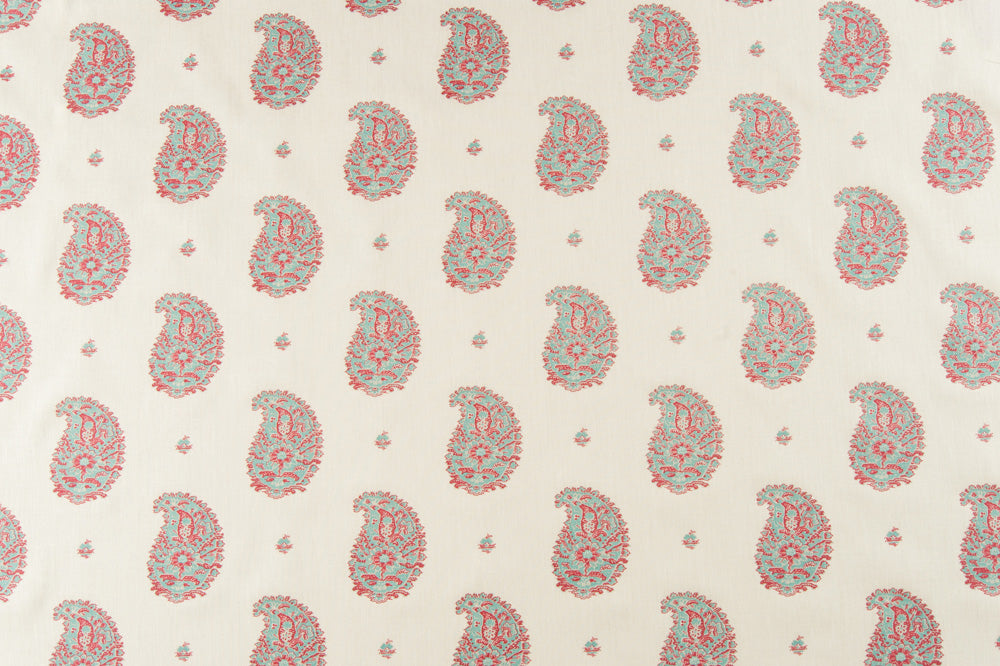 Kirkbean floral linen - Red (Turquoise) colorway repeat
