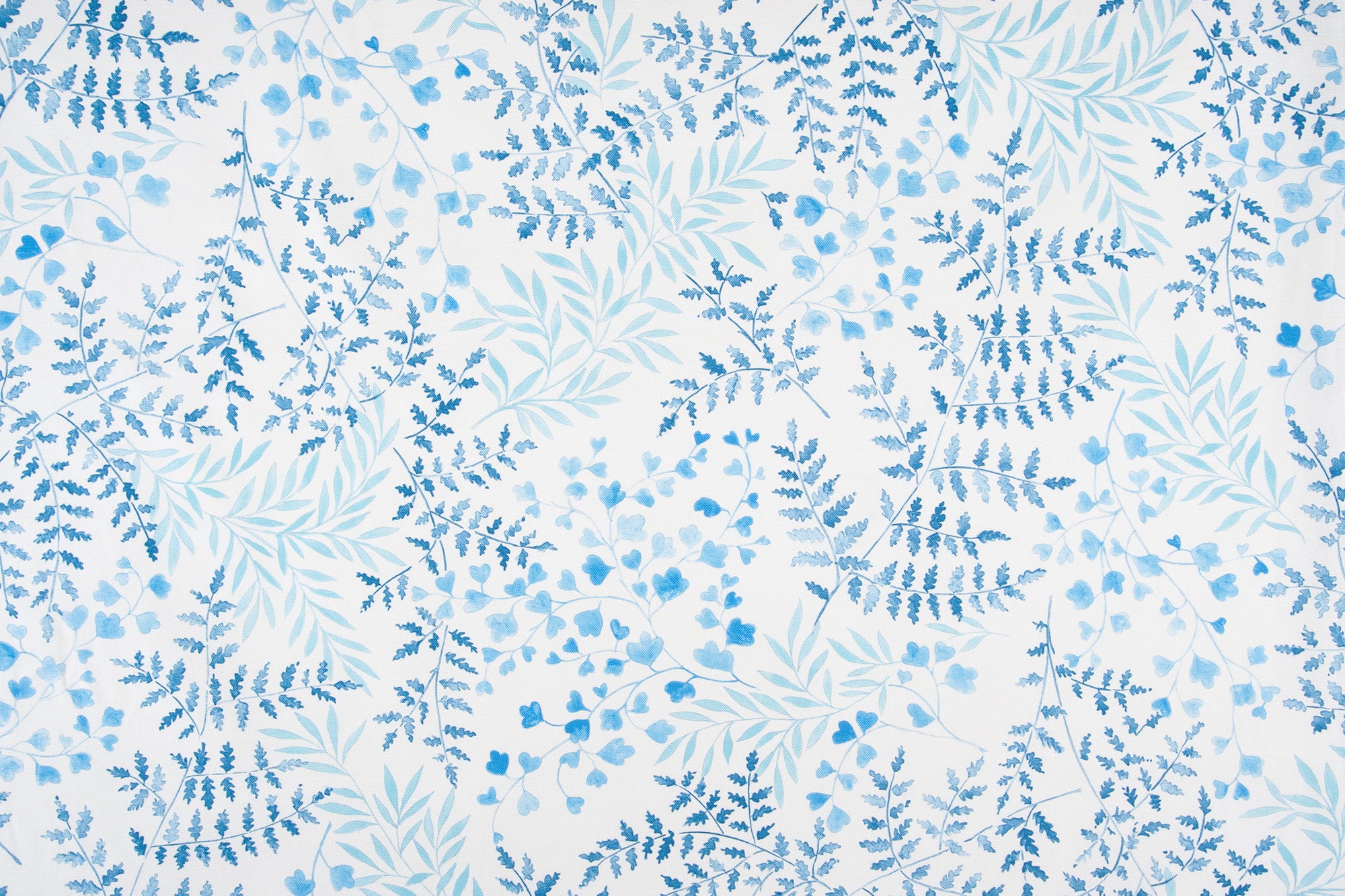 Leaves floral linen/cotton blend - Blue colorway repeat