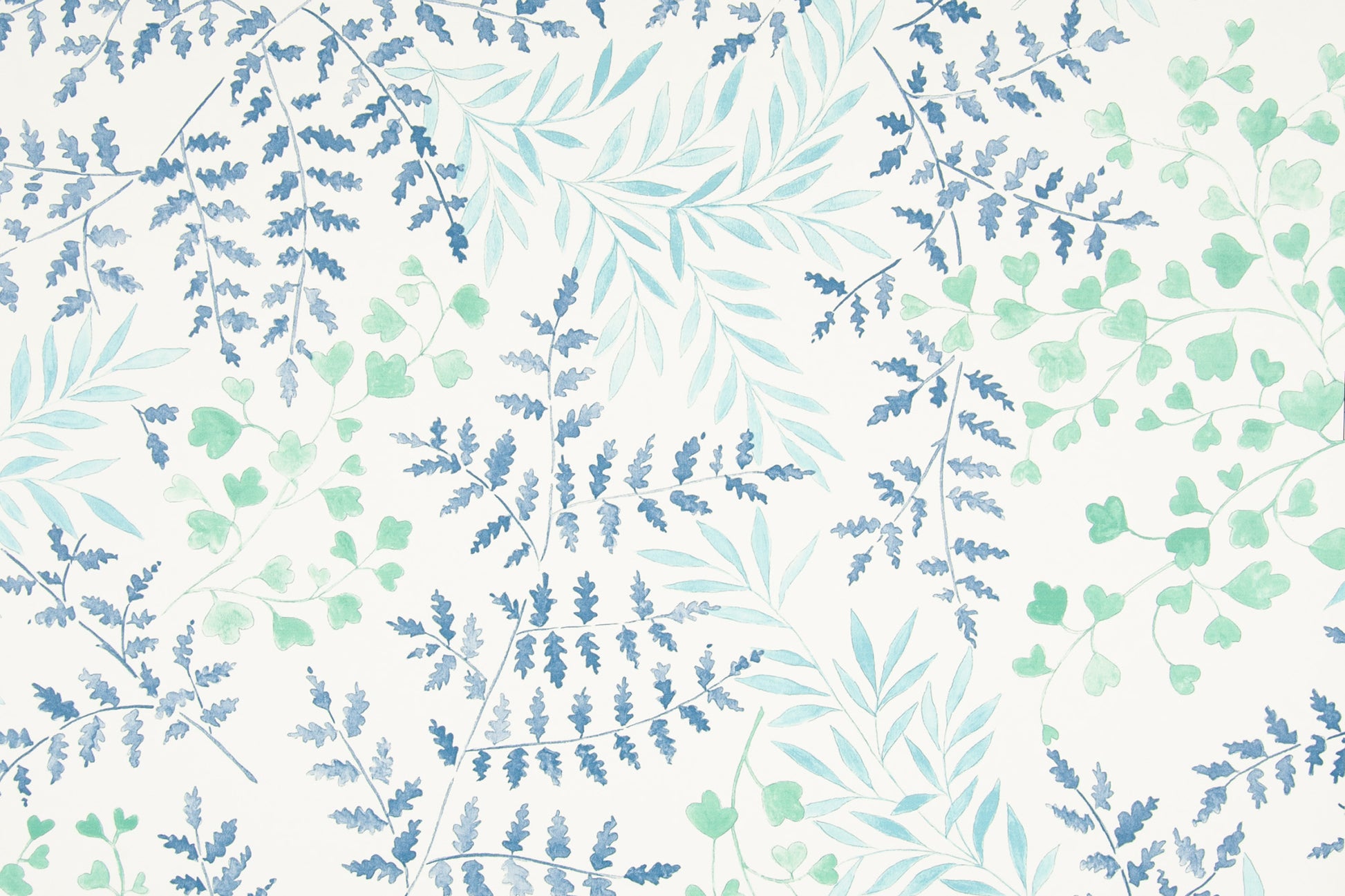 Leaves floral linen/cotton blend - Blue/Green colorway repeat