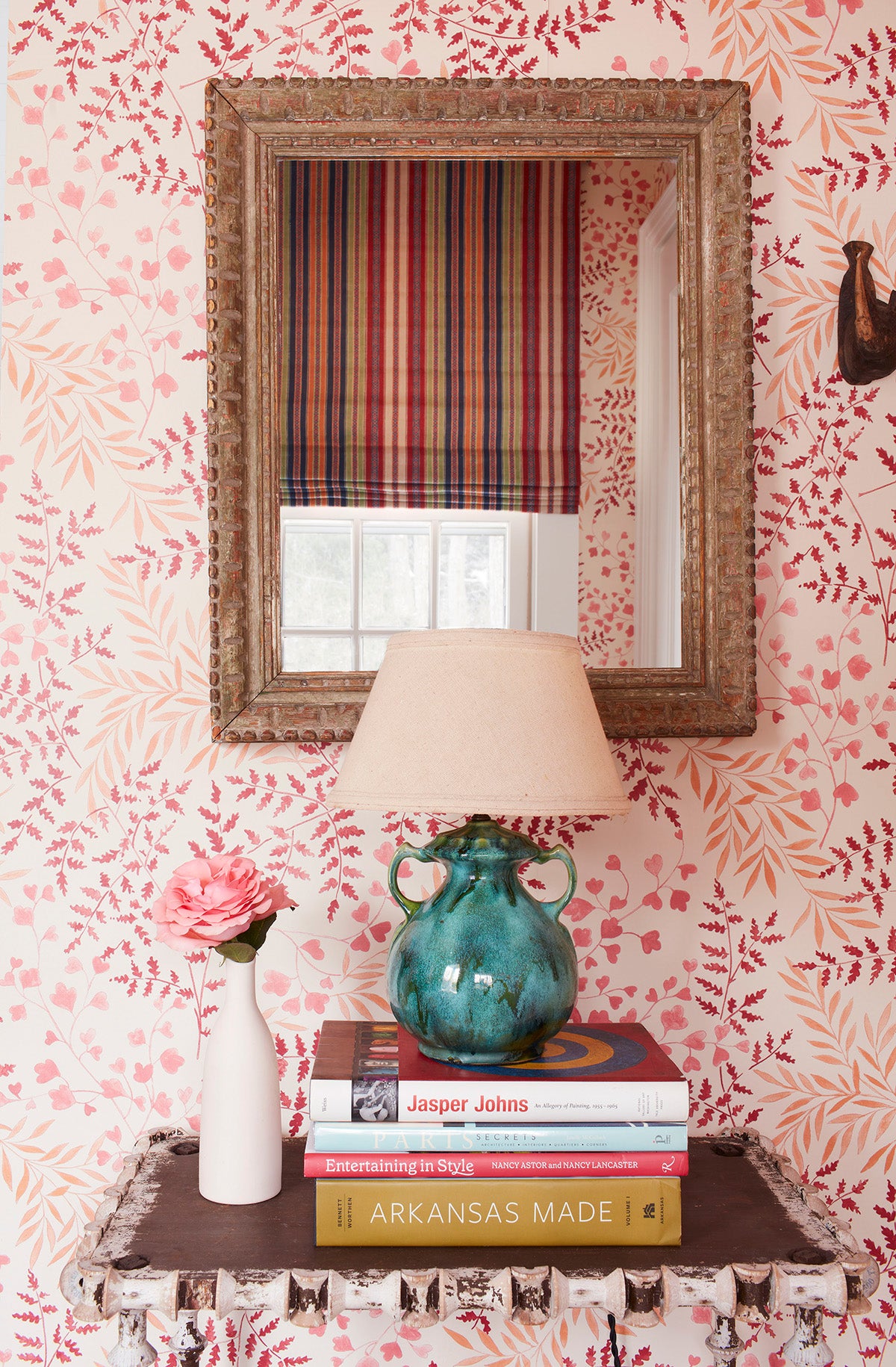 Leaves Red/Ochre fabric in situ