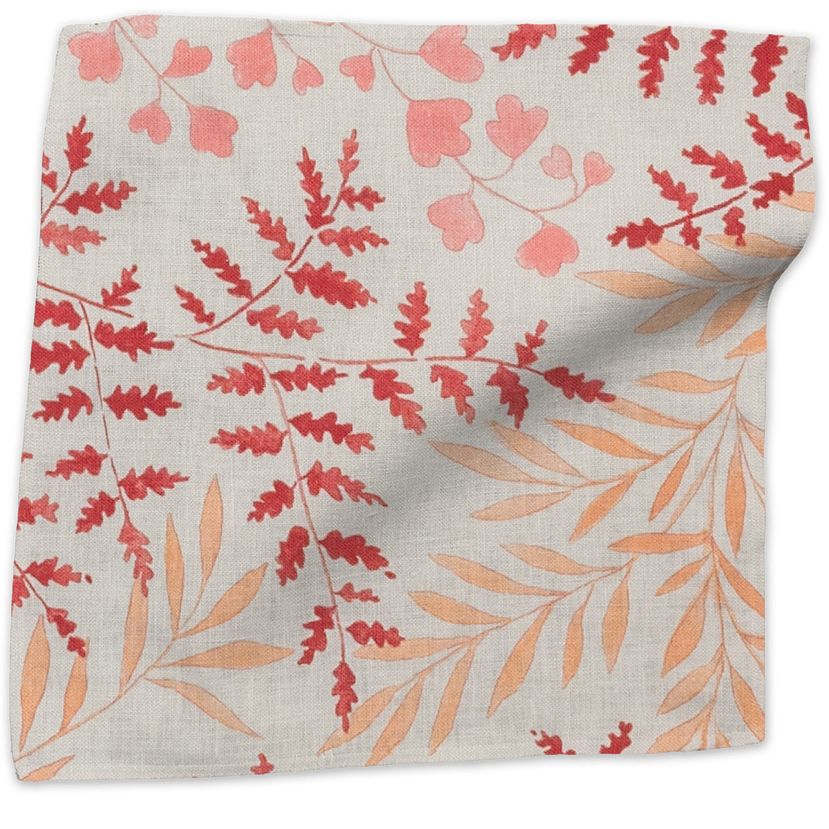 Leaves floral linen/cotton blend - Red  on Ochre colorway swatch