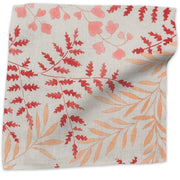 Leaves floral linen/cotton blend - Red  on Ochre colorway swatch