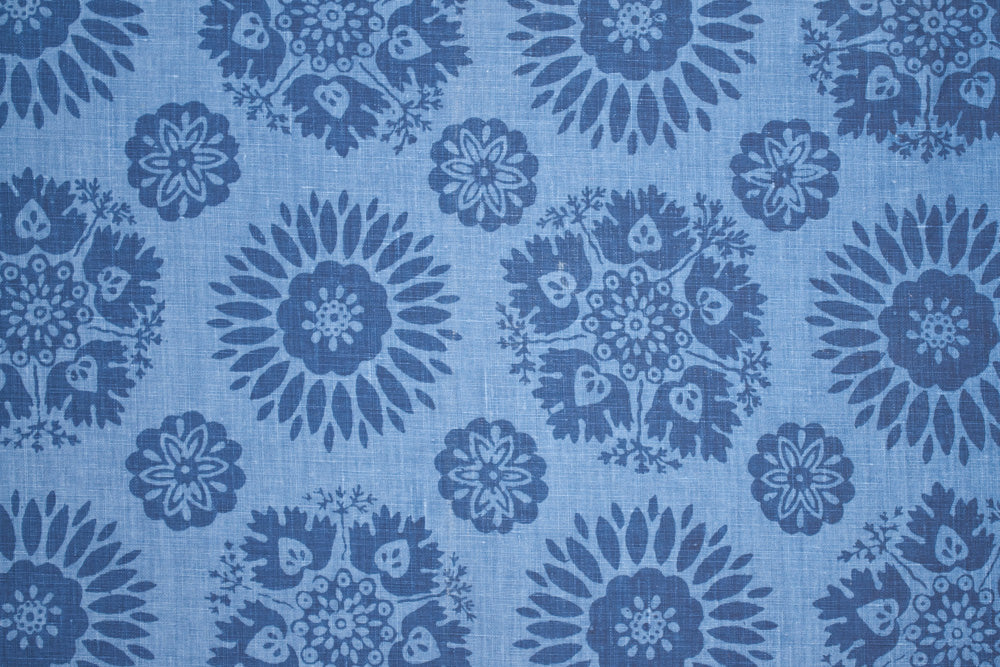Lola 2 Tone floral linen - Nautical colorway repeat