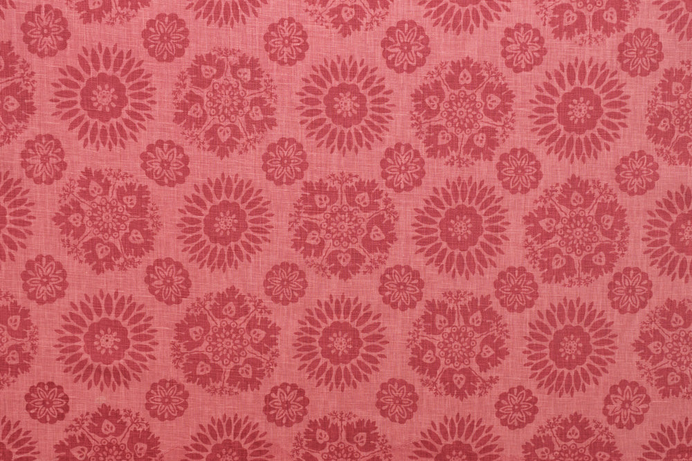 Lola 2 Tone floral linen - Raspberry colorway repeat