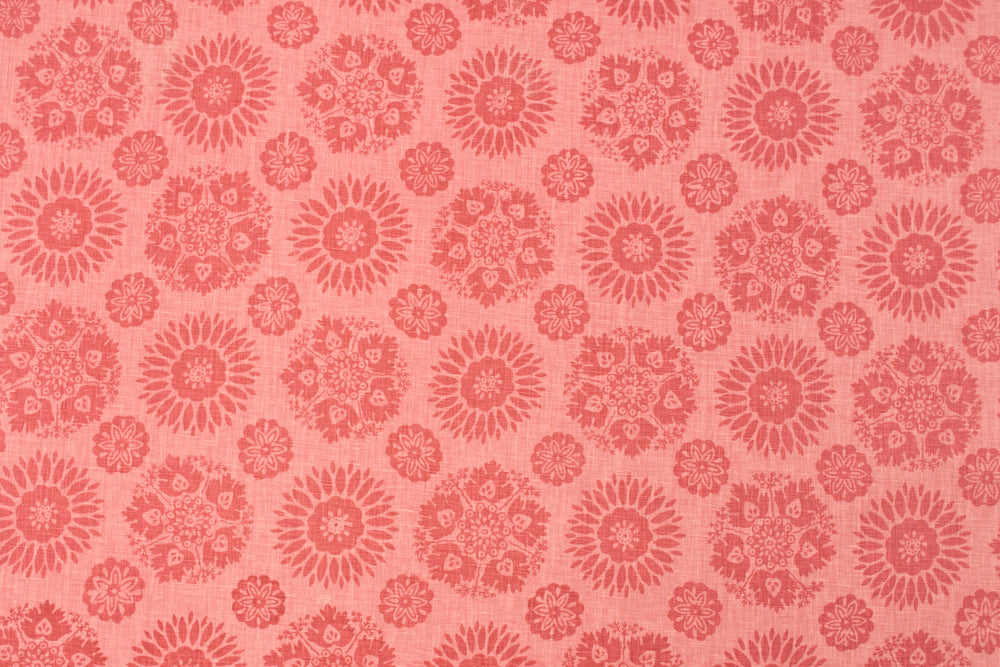Lola 2 Tone floral linen - Rose Coral colorway repeat