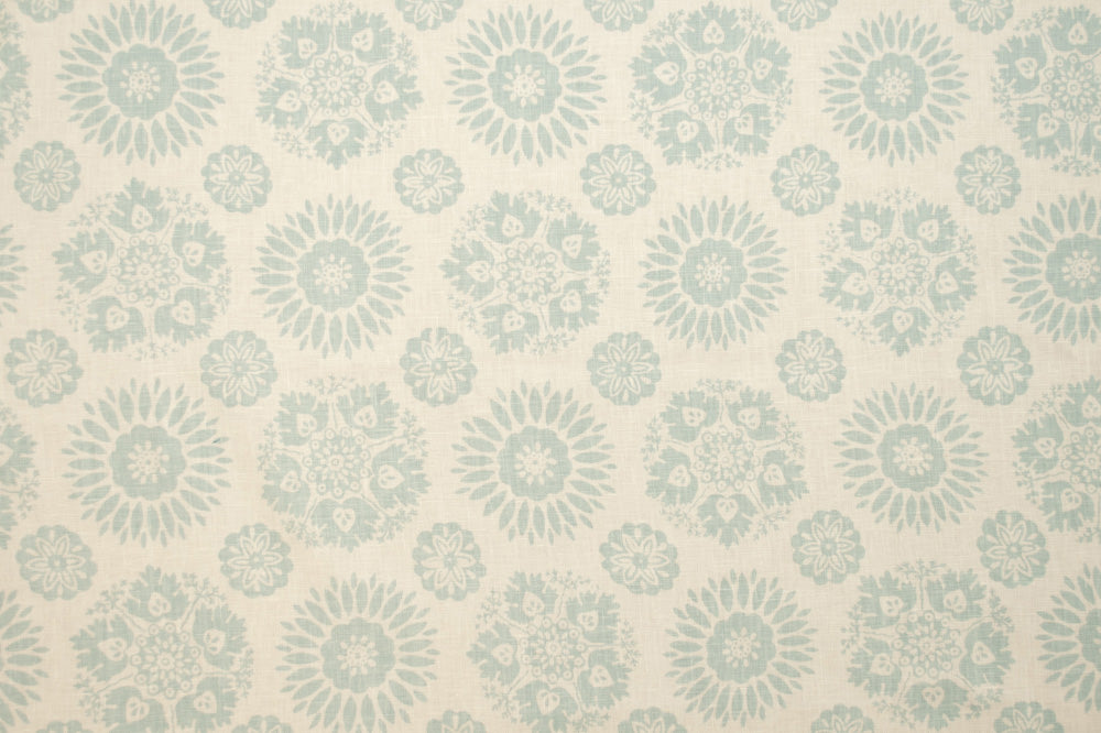Lola Natural/Reverse floral linen - Pastel Blue colorway repeat