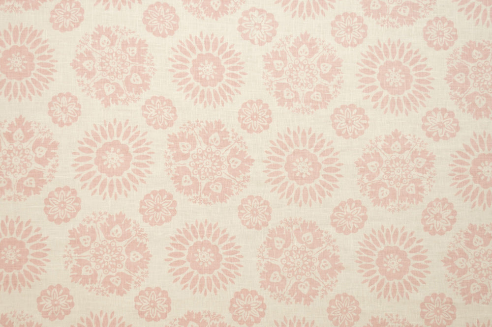 Lola Natural/Reverse floral linen - Pastel Pink colorway repeat