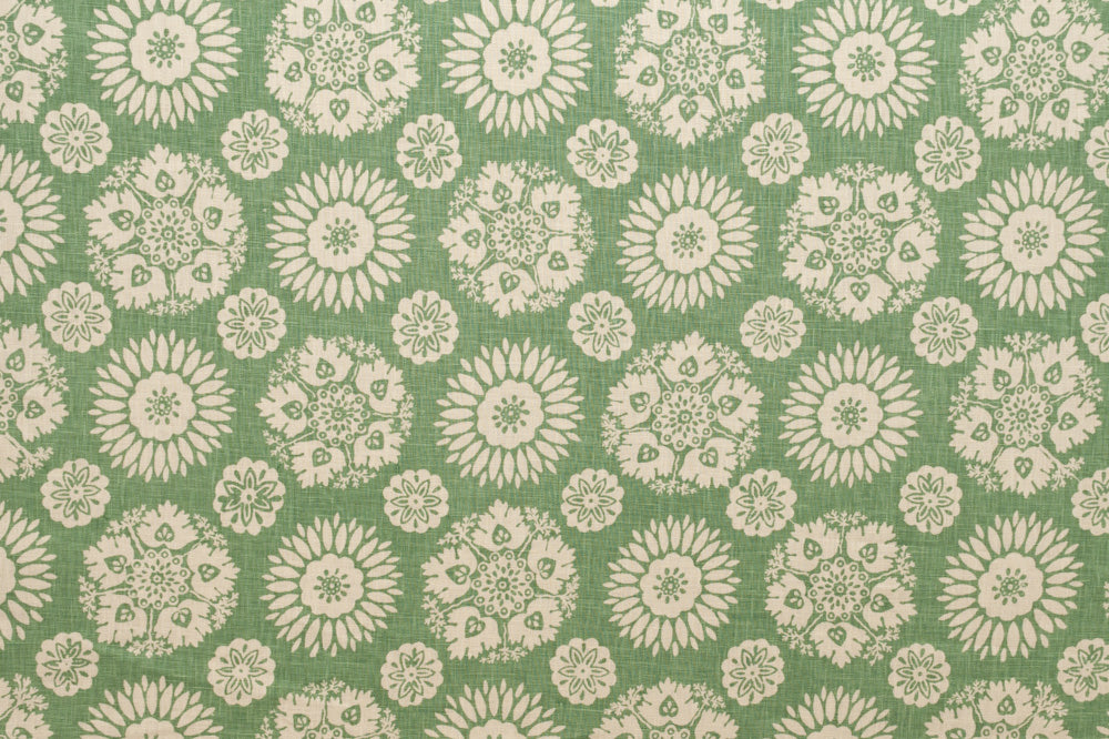 Lola Reverse floral linen - Green Reverse colorway repeat