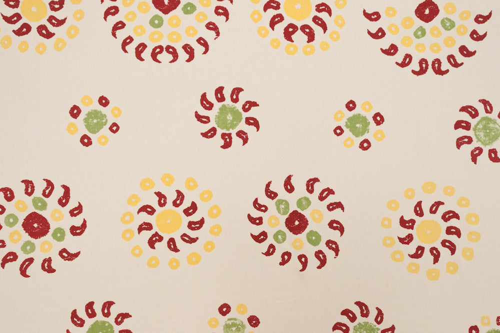 Natural Marrakech geometric linen - Natural/Cherry Red colorway repeat