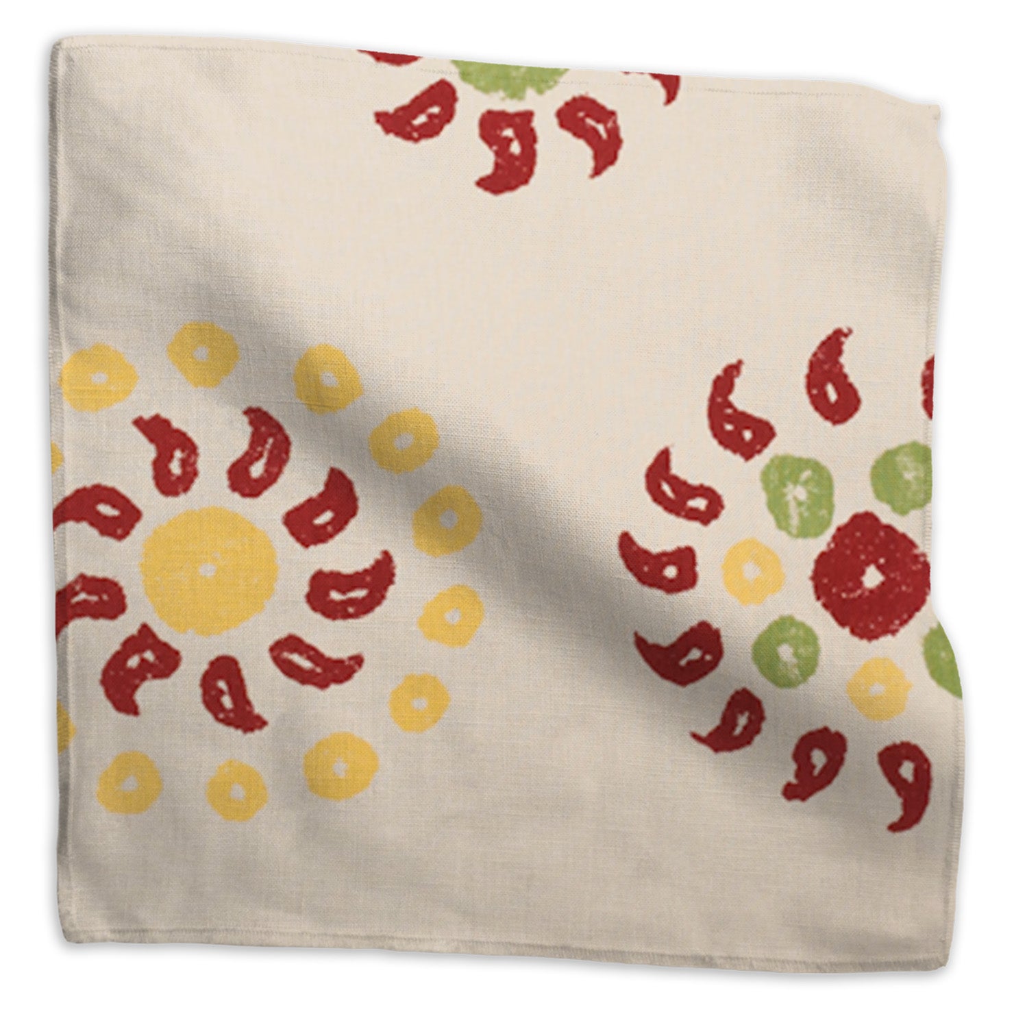 Natural Marrakech geometric linen - Natural/Cherry Red colorway swatch