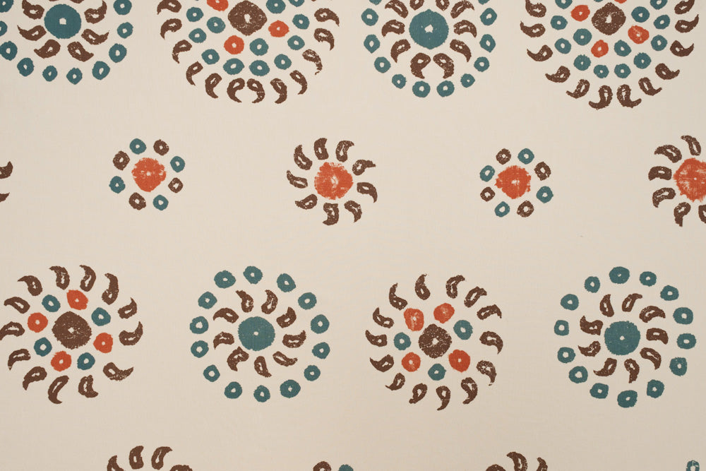 Natural Marrakech geometric linen - Natural/Chocolate Brown colorway repeat