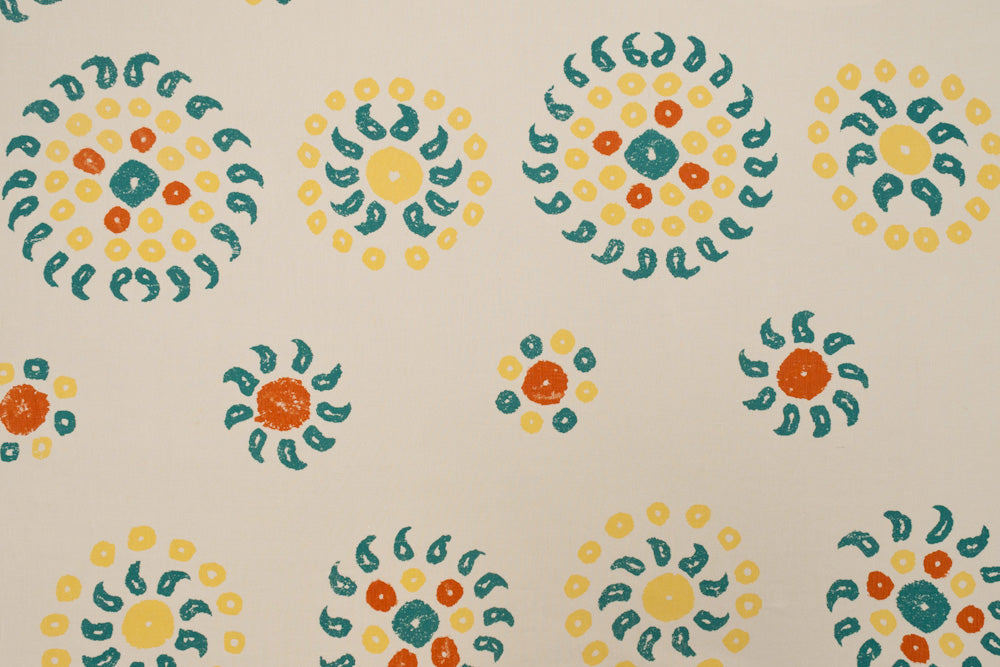 Natural Marrakech geometric linen - Natural/Teal colorway repeat