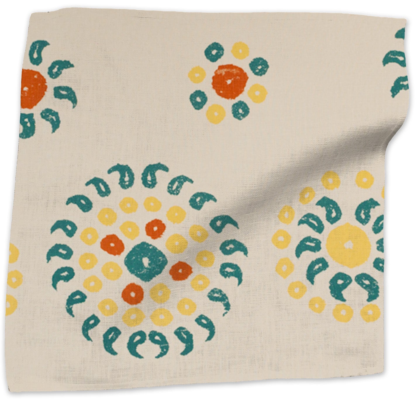 Natural Marrakech geometric linen - Natural/Teal colorway swatch