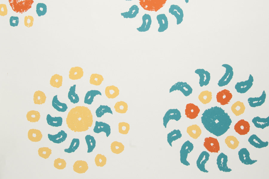 Natural Marrakech wallpaper - Teal colorway repeat