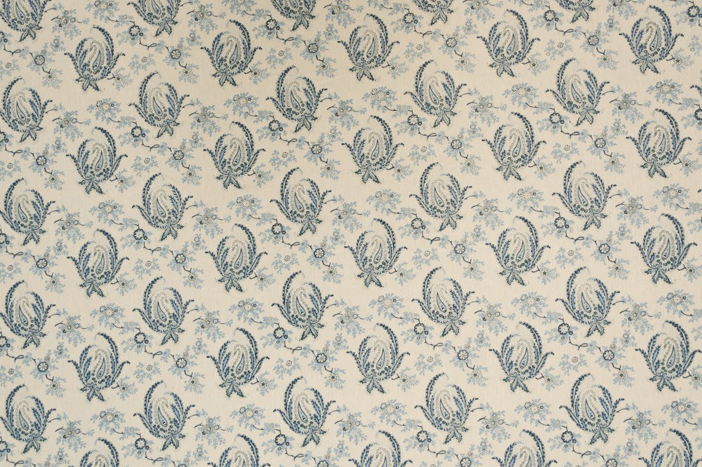 Paisley Stripe linen - Indigo colorway repeat