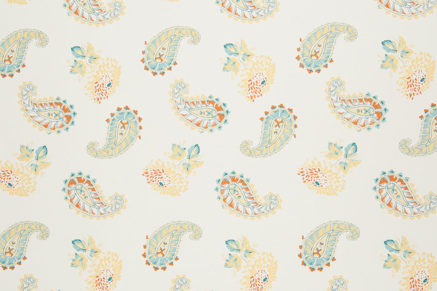 Quilt floral wallpaper - Blue/Saffron colorway repeat