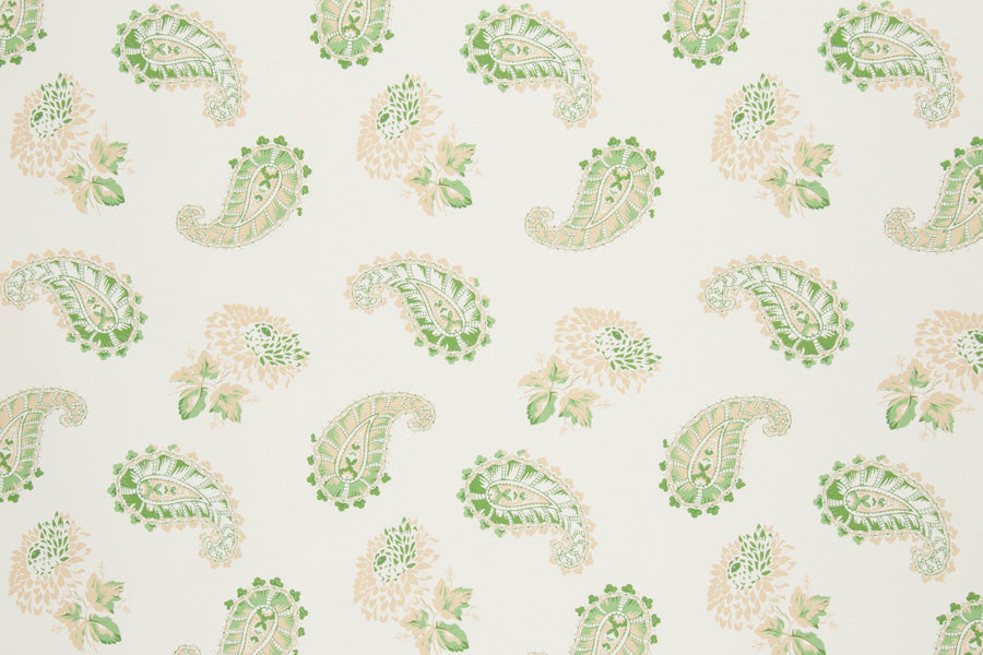 Quilt floral wallpaper - Green/Tan colorway repeat