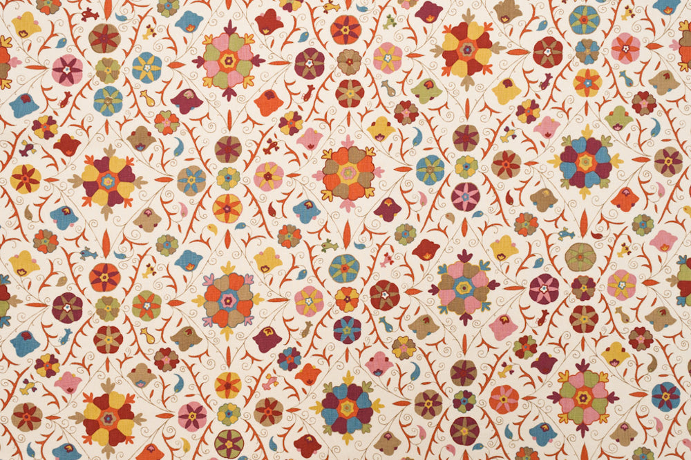 Safi Suzani geometric linen - Autumn colorway repeat