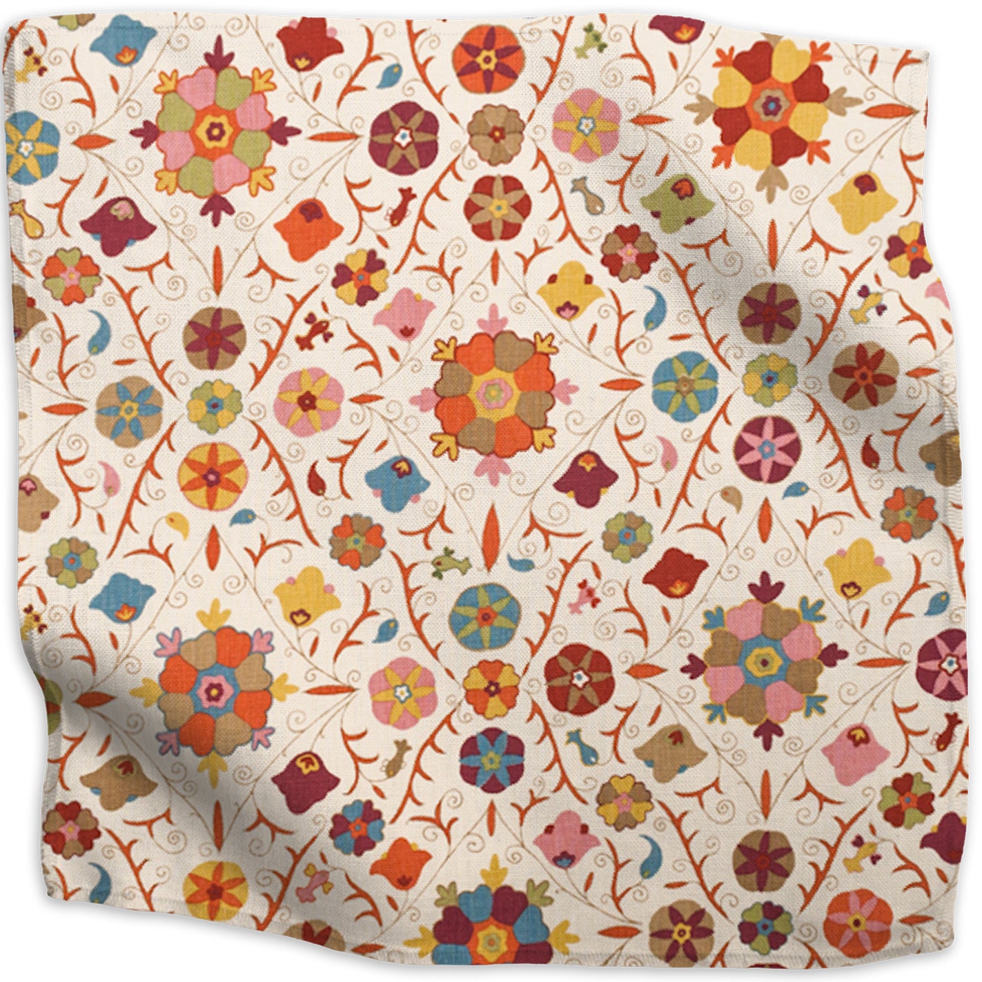 Safi Suzani geometric linen - Autumn colorway swatch
