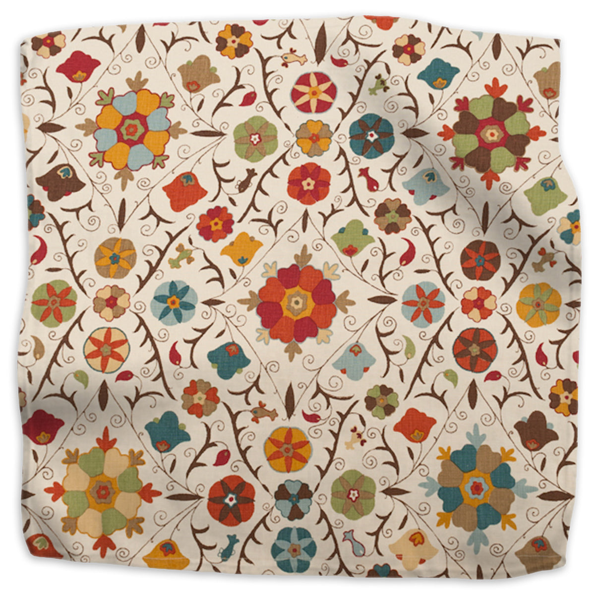 Safi Suzani geometric linen - Chocolate Cherry colorway swatch