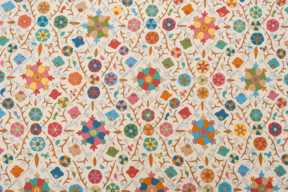 Safi Suzani geometric linen - Fiesta colorway repeat