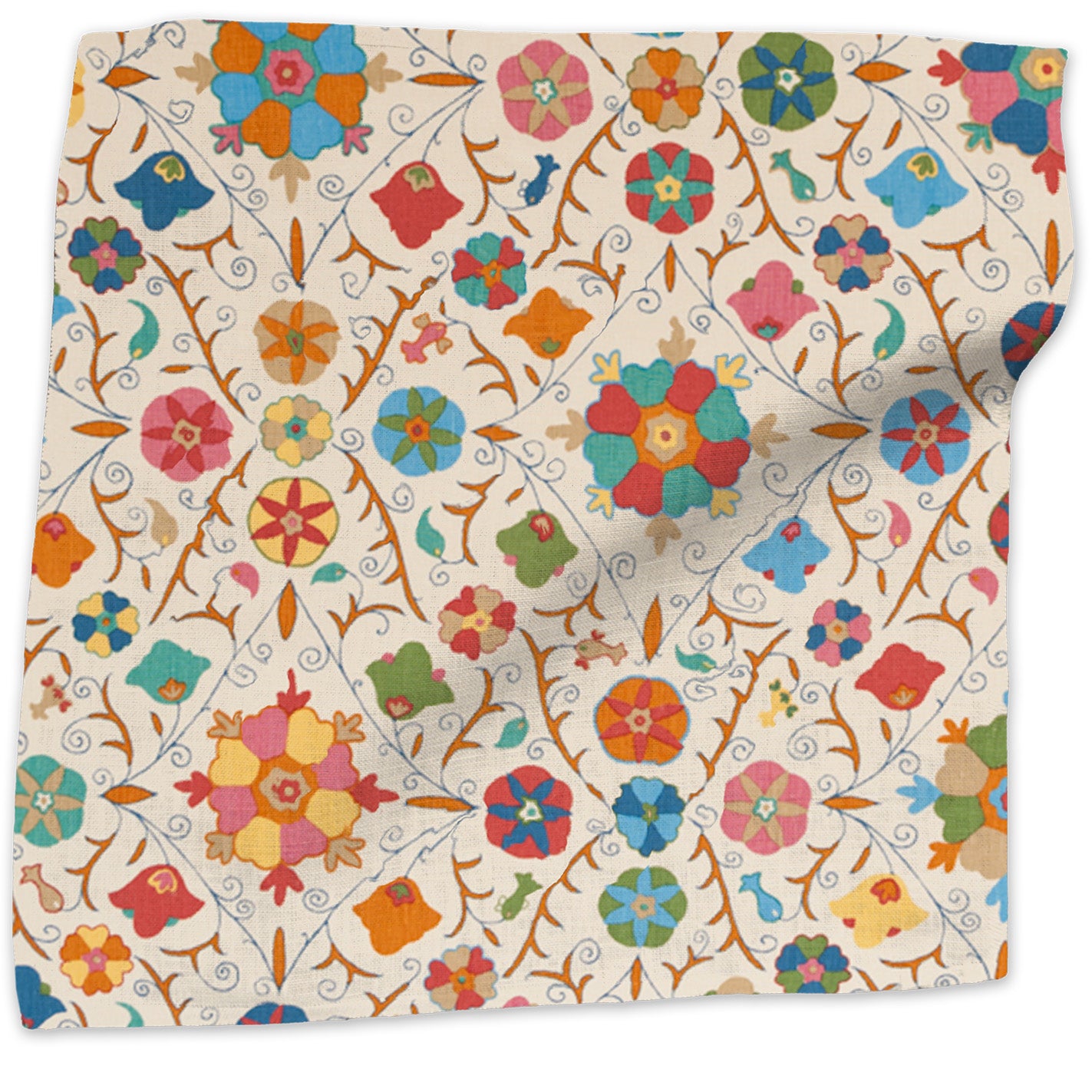 Safi Suzani geometric linen - Fiesta colorway swatch