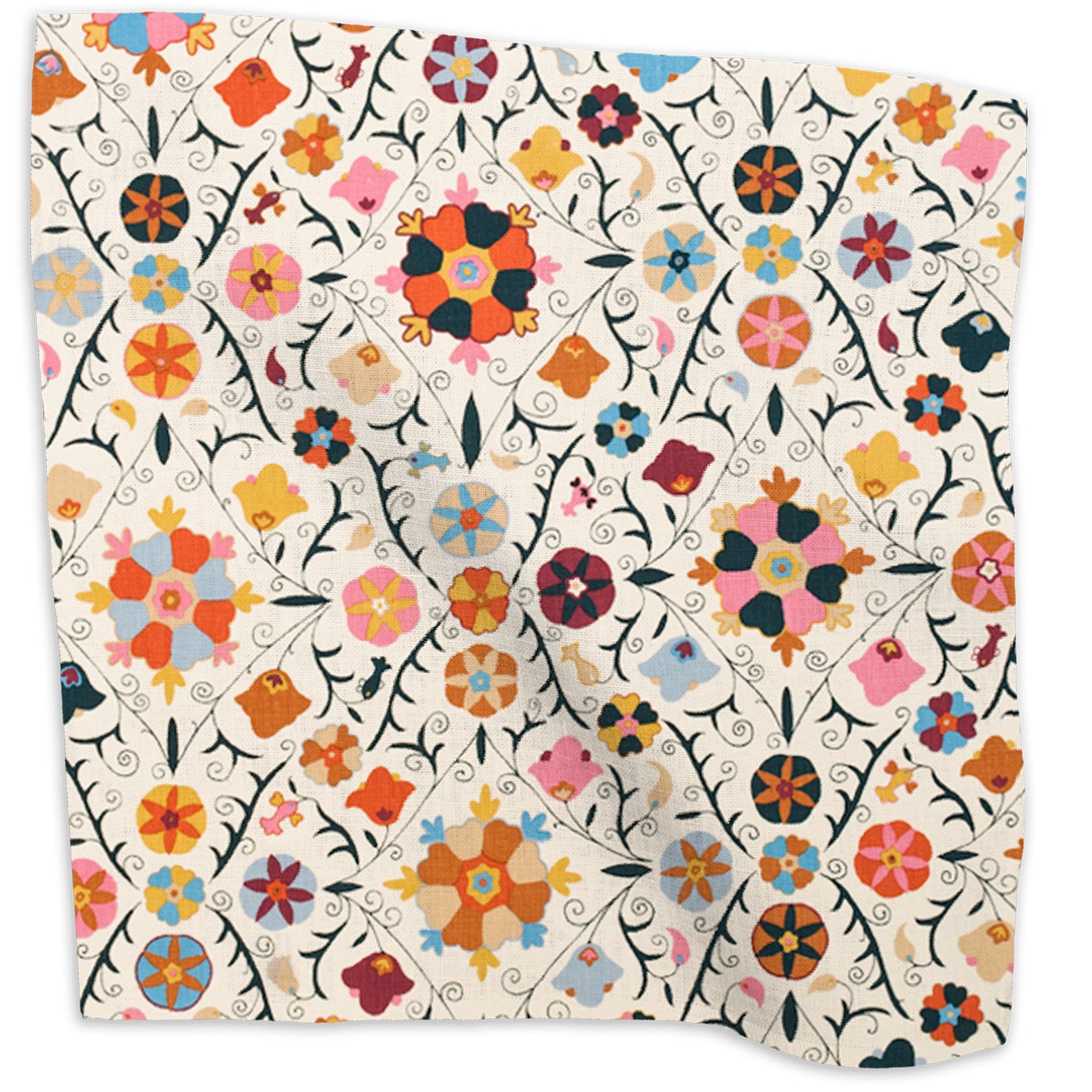 Safi Suzani geometric linen - Indigo Passion colorway swatch