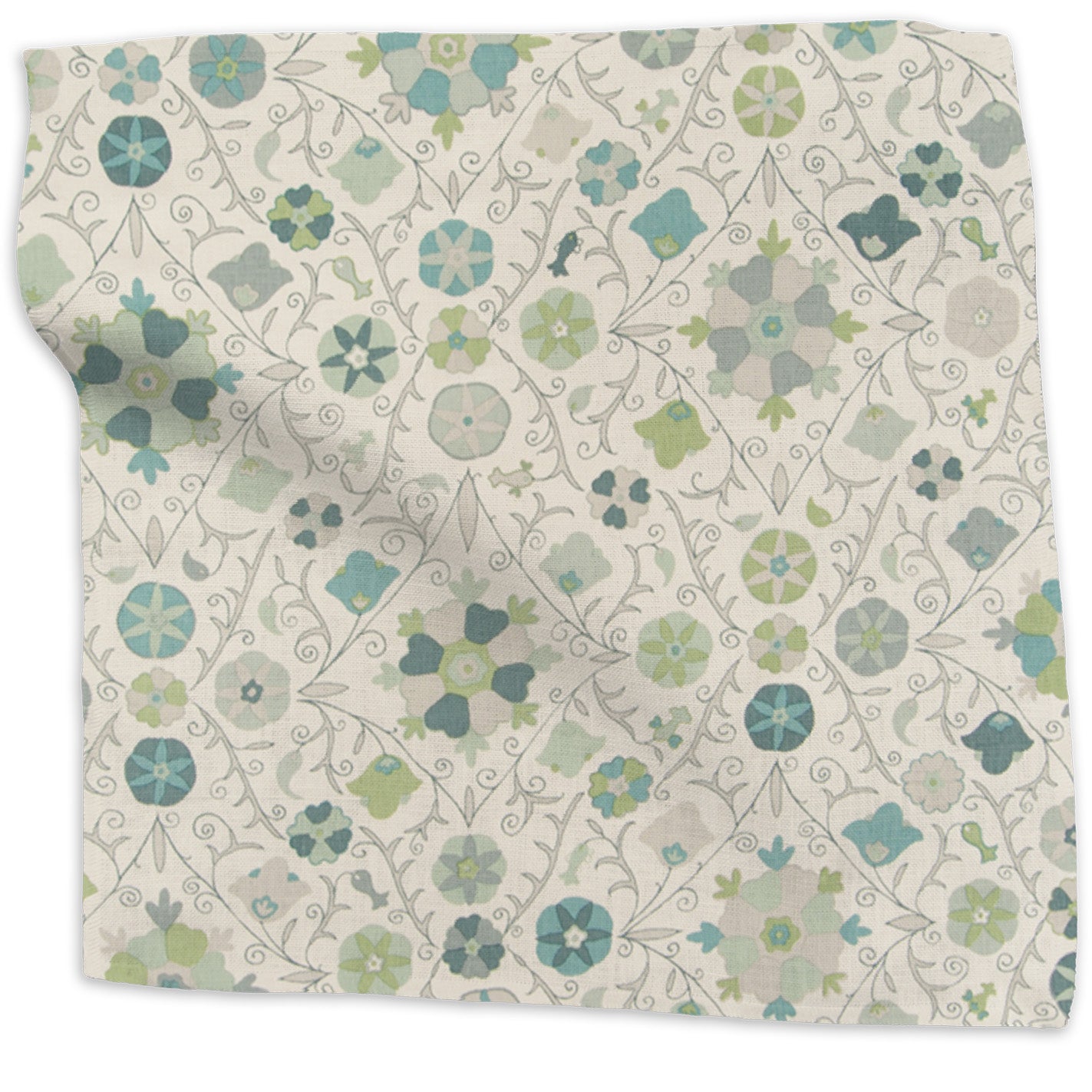 Safi Suzani geometric linen - Sky Blue colorway swatch