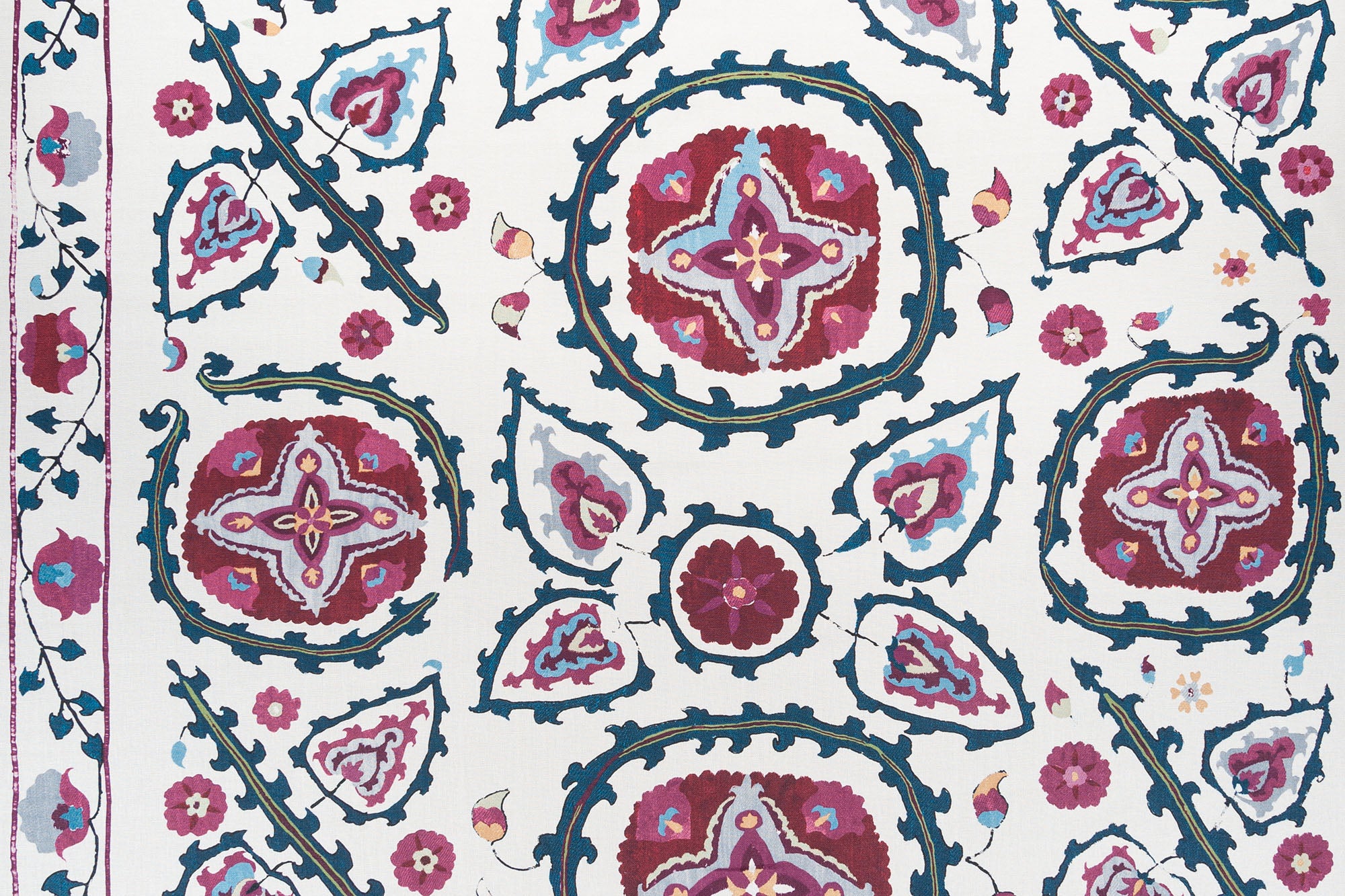 Sultan Suzani floral linen - Indigo colorway repeat