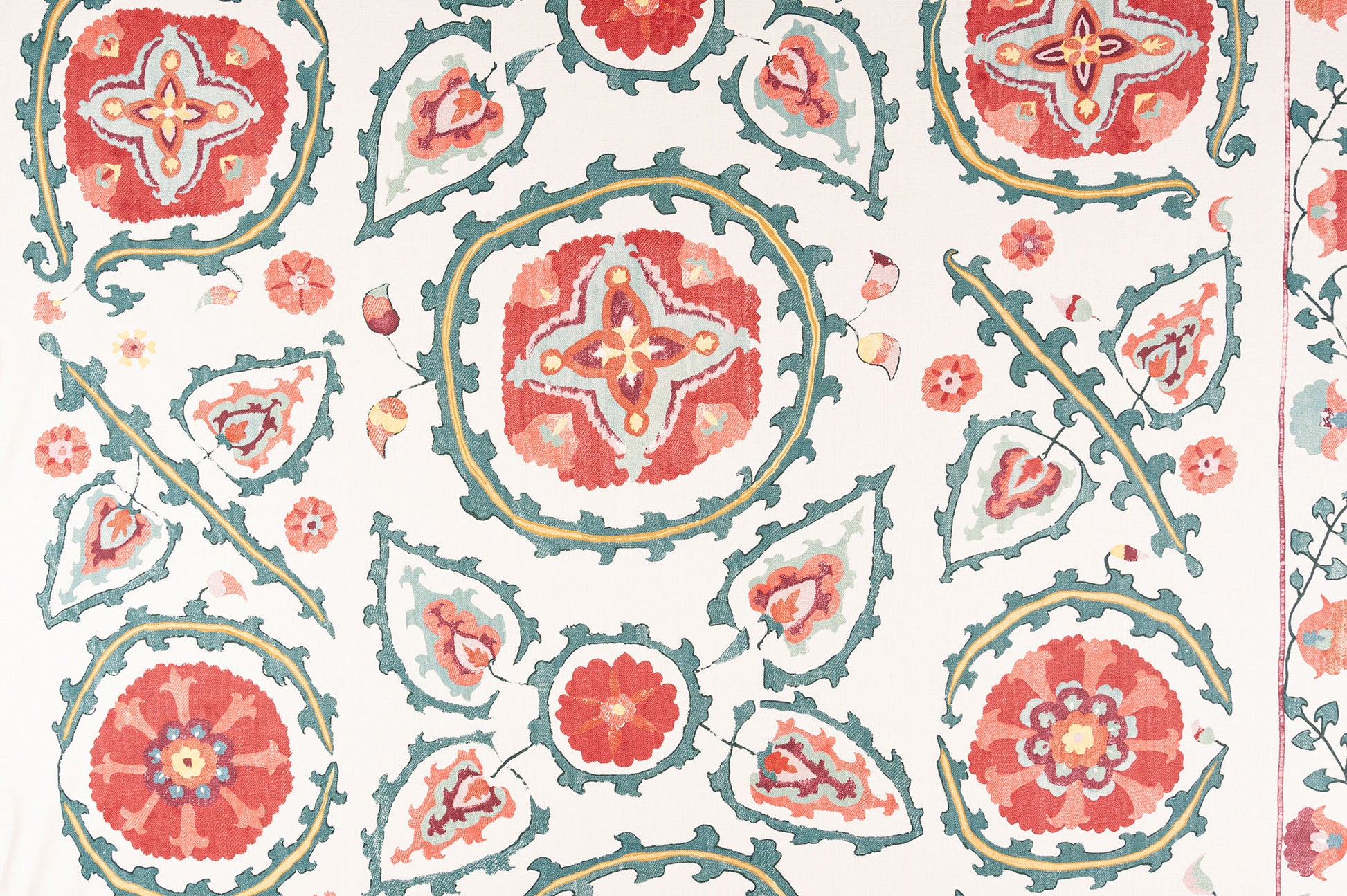 Sultan Suzani floral linen - Orange colorway repeat