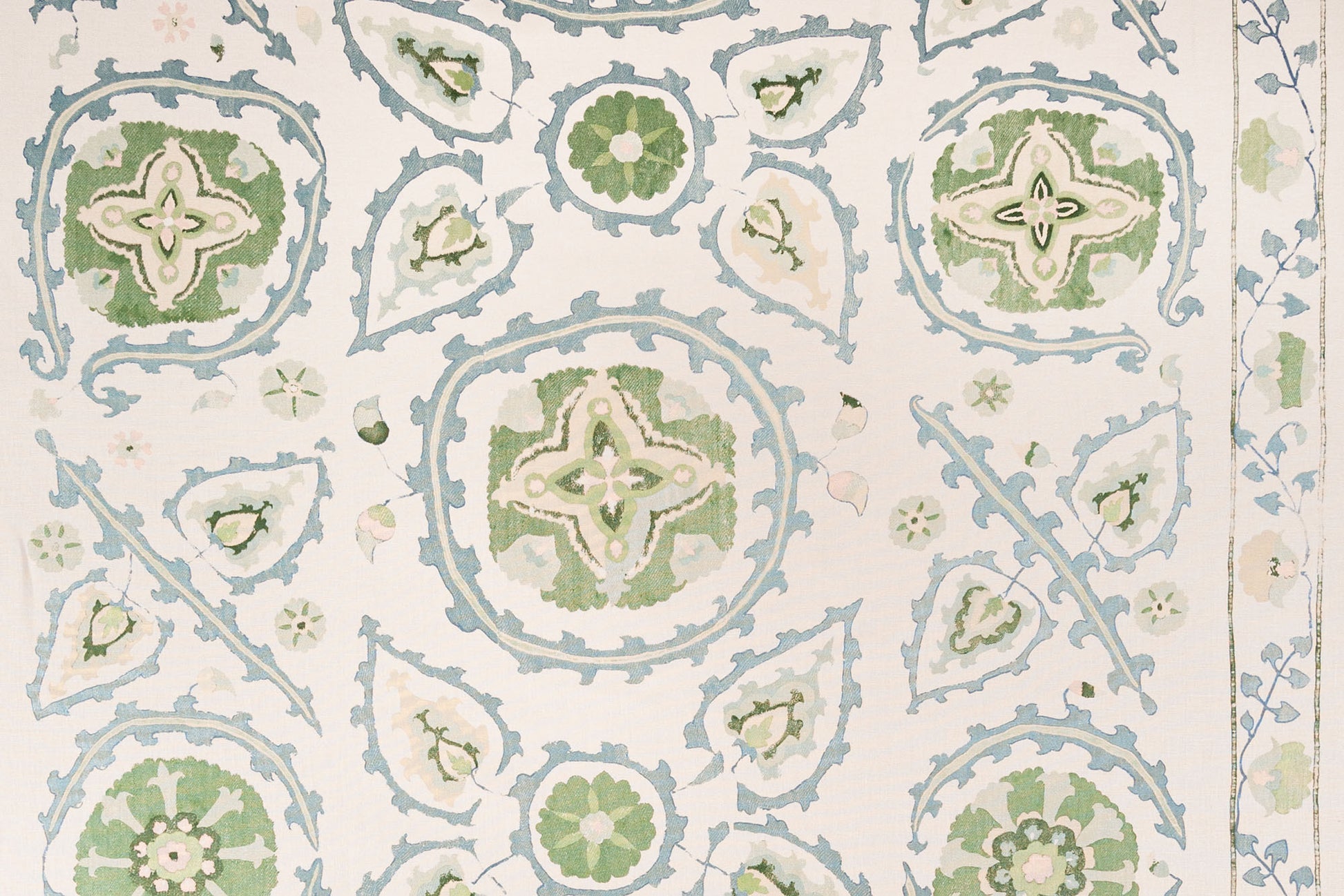 Sultan Suzani floral linen - Sea colorway repeat