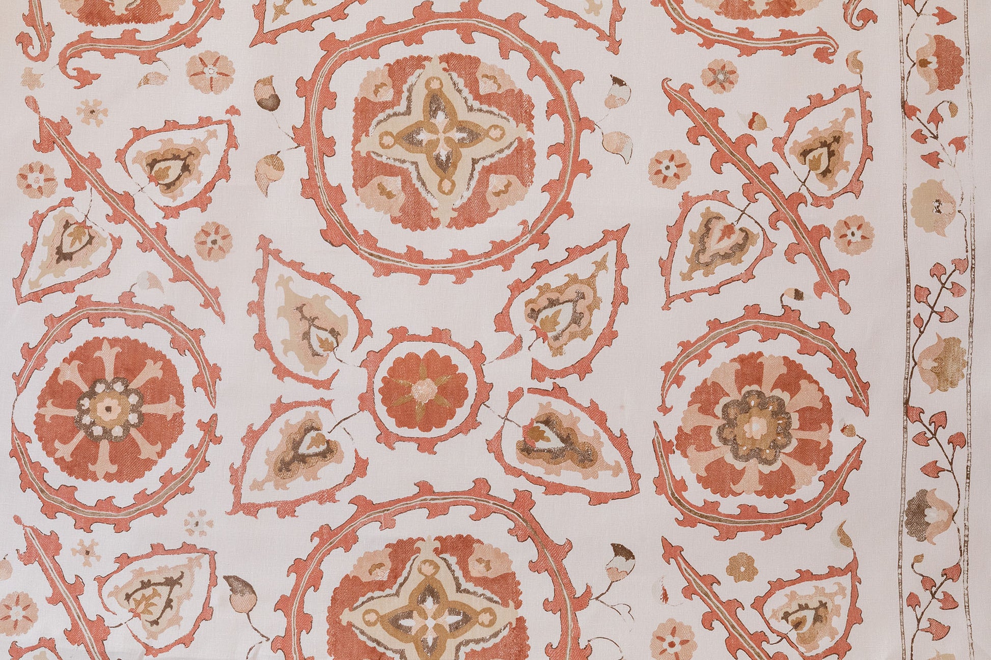 Sultan Suzani floral linen - Sienna colorway repeat