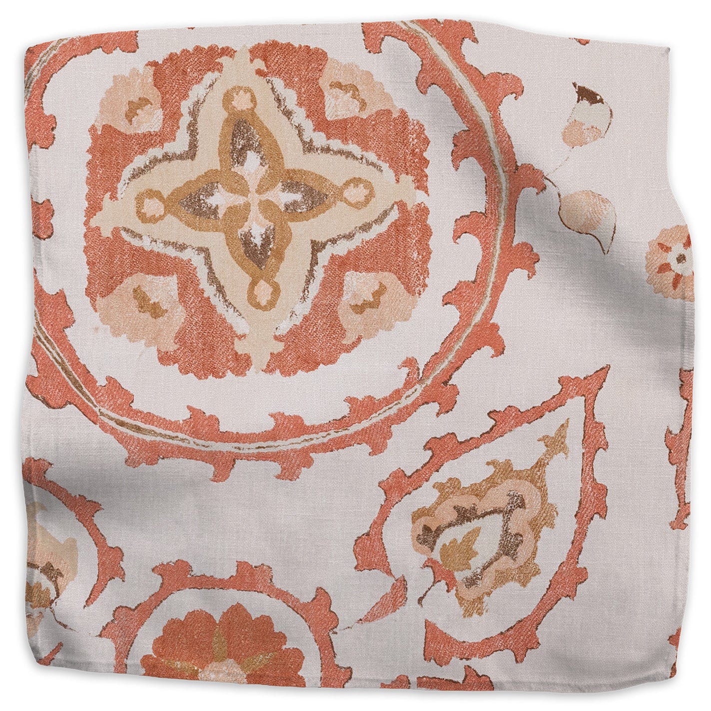 Sultan Suzani floral linen - Sienna colorway swatch