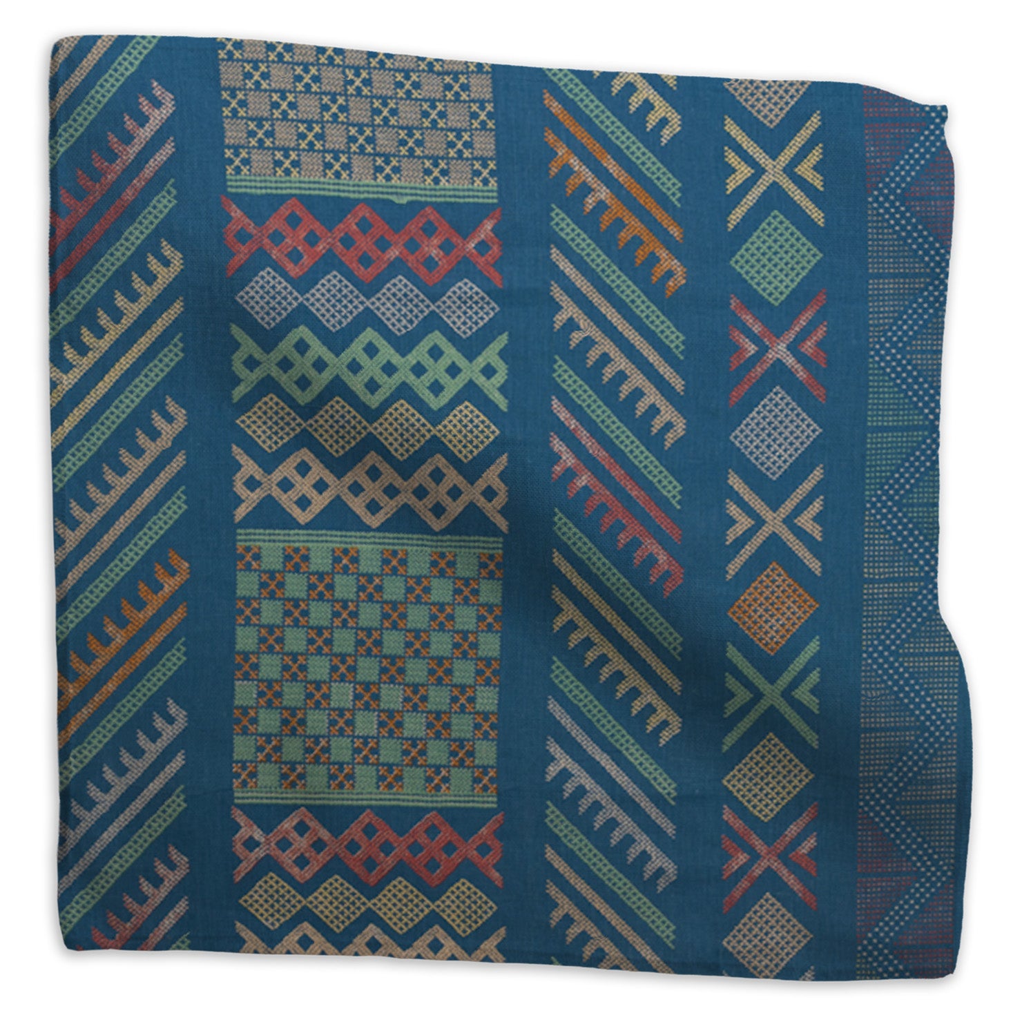 Tangier Multi geometric linen - Brilliant Blue/Multi-Color colorway swatch