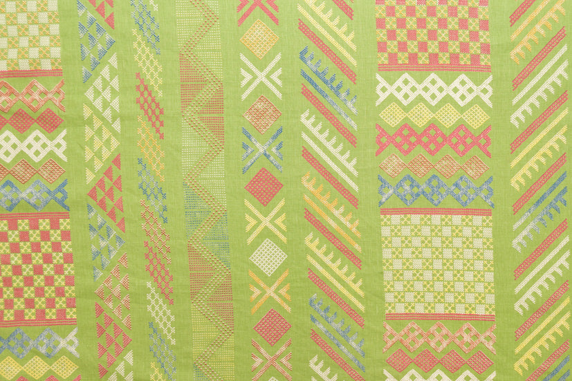Tangier Multi geometric linen - Margarita Green/Multi-Color colorway repeat