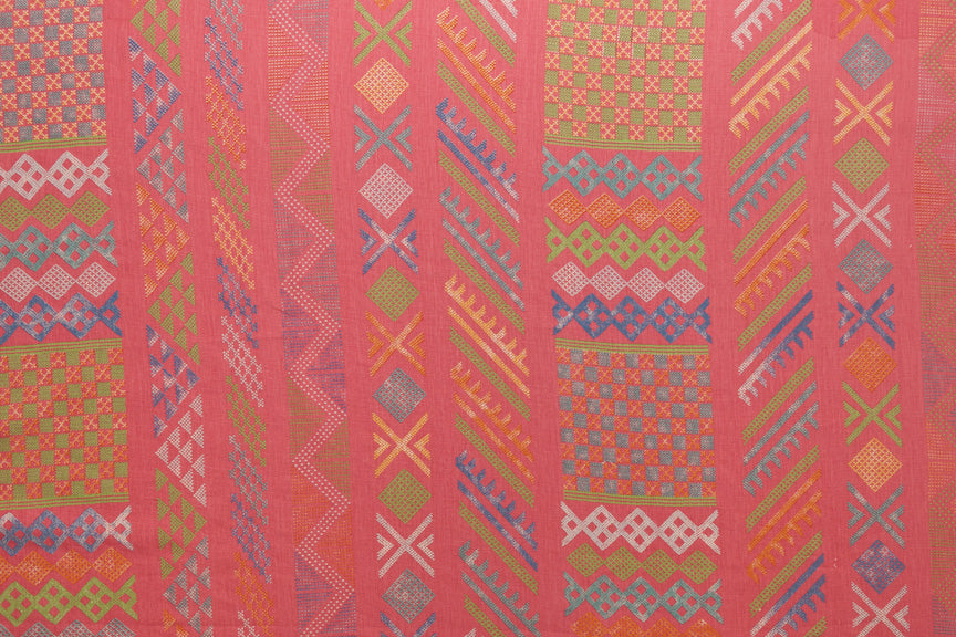 Tangier Multi geometric linen - Peony/Multi-Color colorway repeat