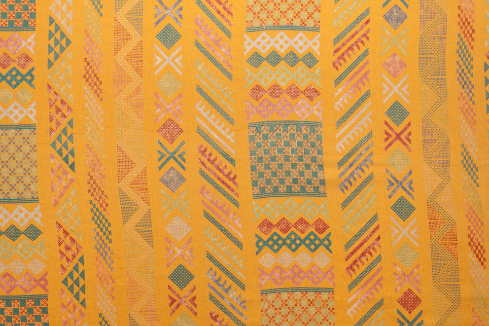 Tangier Multi geometric linen - Tangelo/Multi-Color colorway repeat