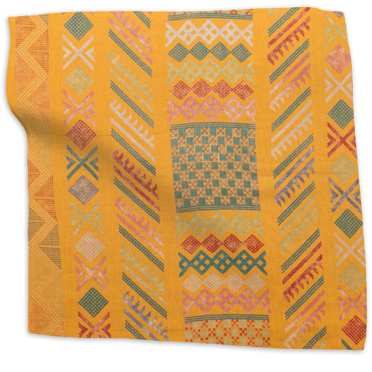 Tangier Multi geometric linen - Tangelo/Multi-Color colorway swatch