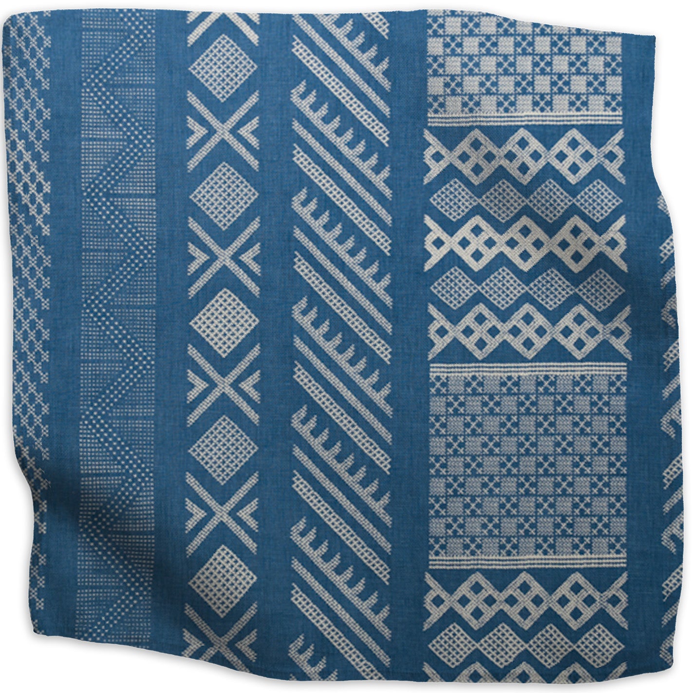 Tangier Natural geometric linen - Brilliant Blue/Natural colorway swatch