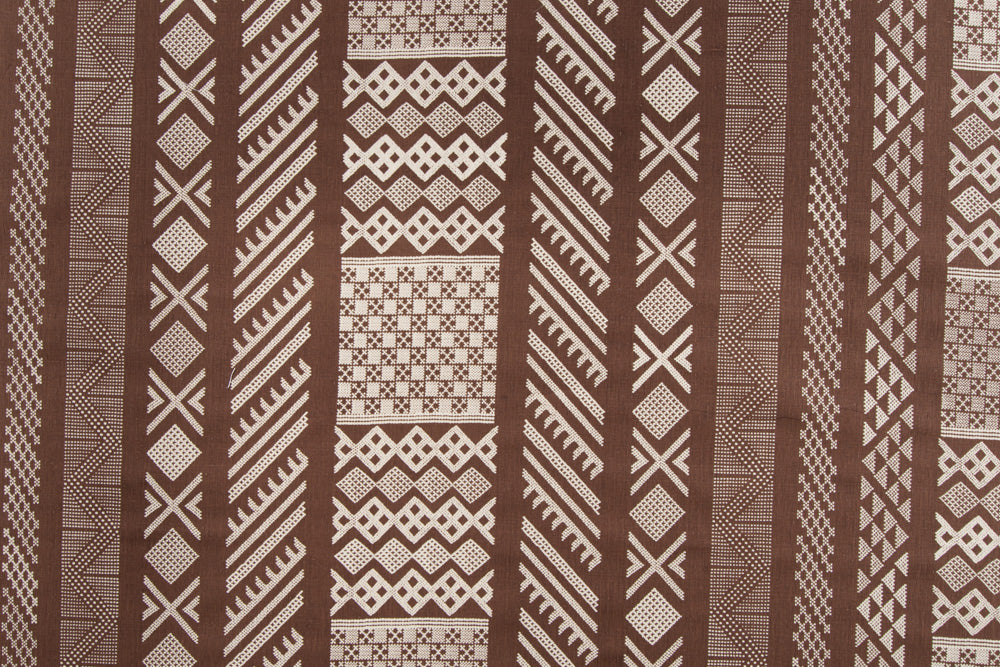 Tangier Natural geometric linen - Chocolate Brown/Natural colorway repeat