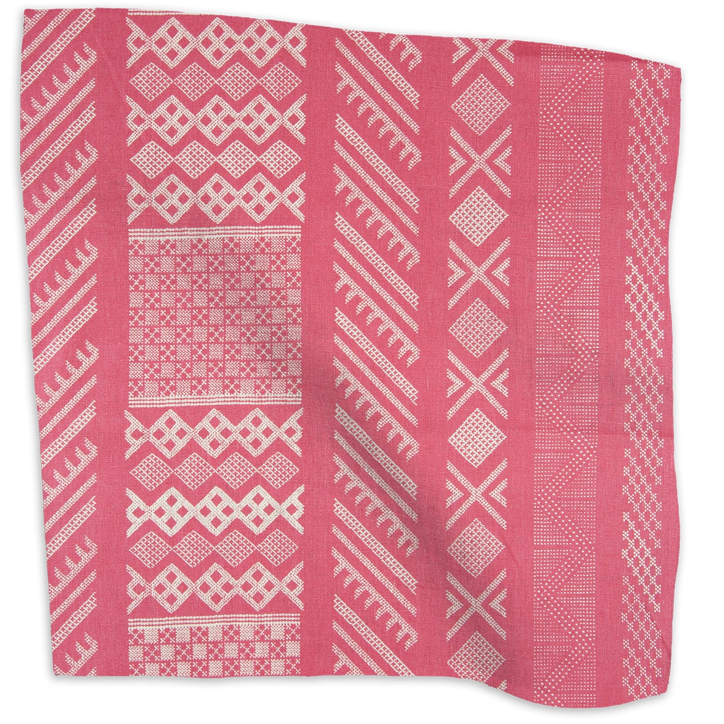 Tangier Natural geometric linen - Peony/Natural colorway swatch