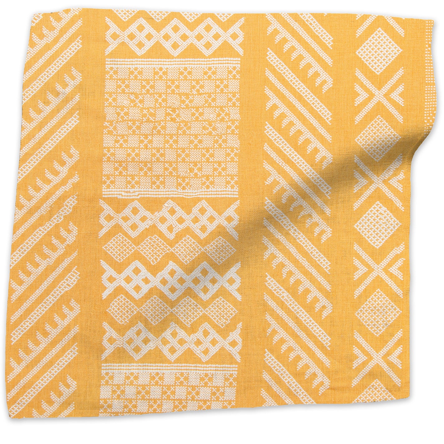 Tangier Natural geometric linen - Tangelo/Natural colorway swatch
