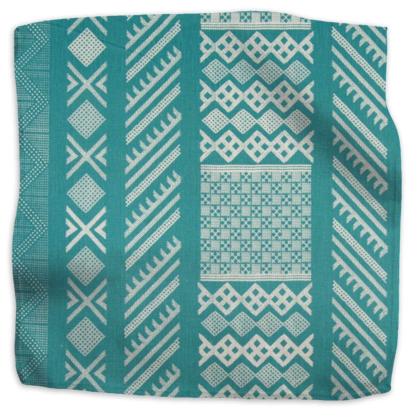 Tangier Natural geometric linen - Teal/Natural colorway swatch