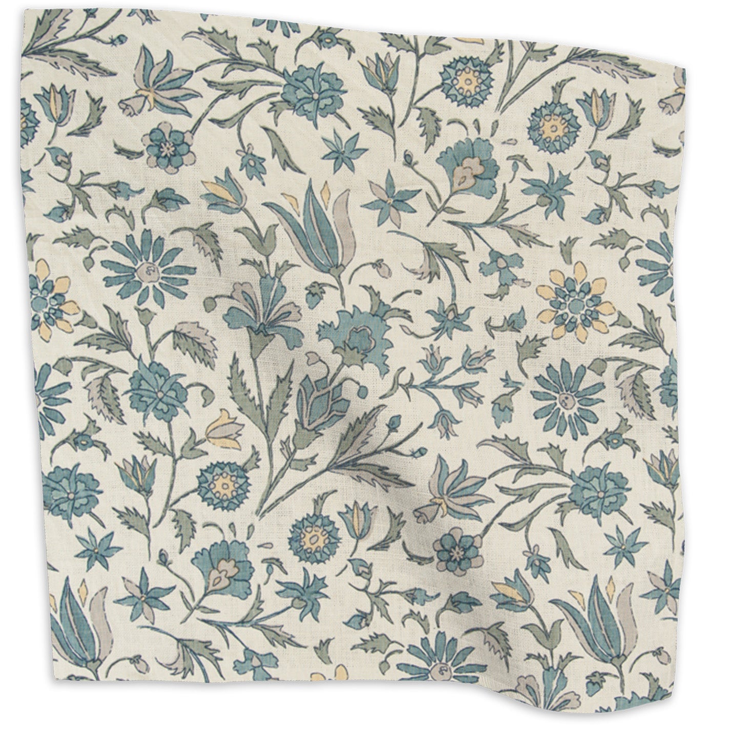 Tatiana floral linen - Indigo/Slate/Yellow colorway swatch