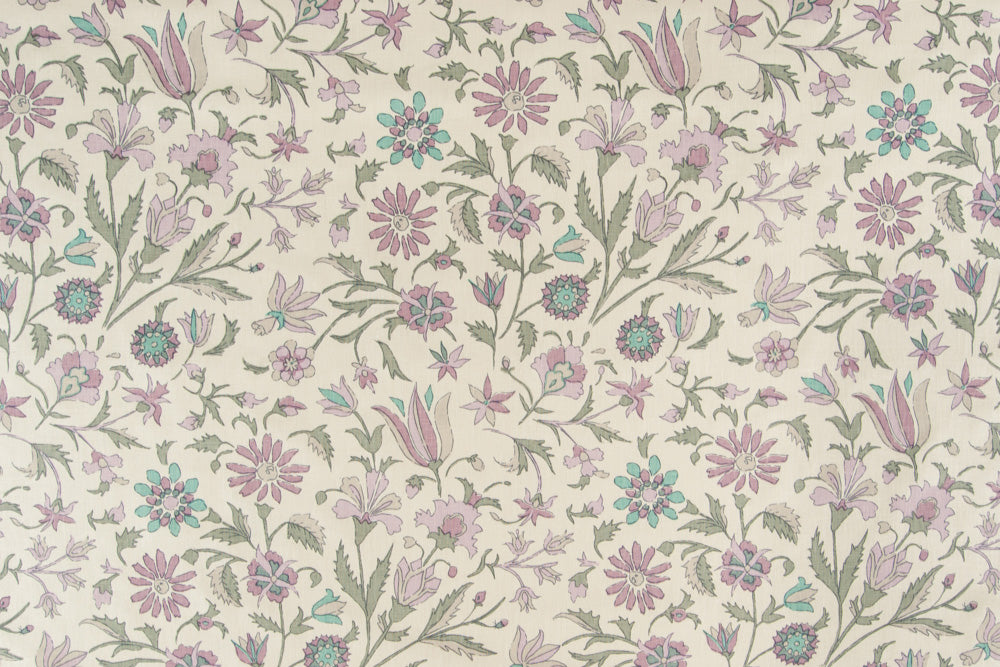 Tatiana floral linen - Mauve/Pistachio colorway repeat
