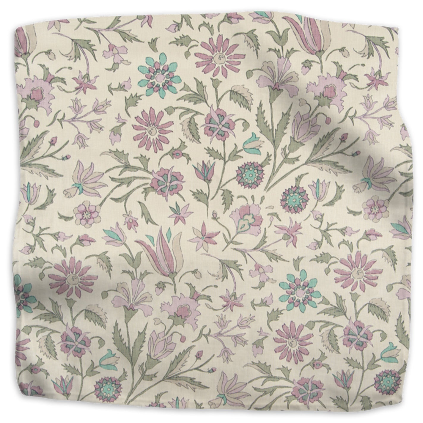 Tatiana floral linen - Mauve/Pistachio colorway swatch
