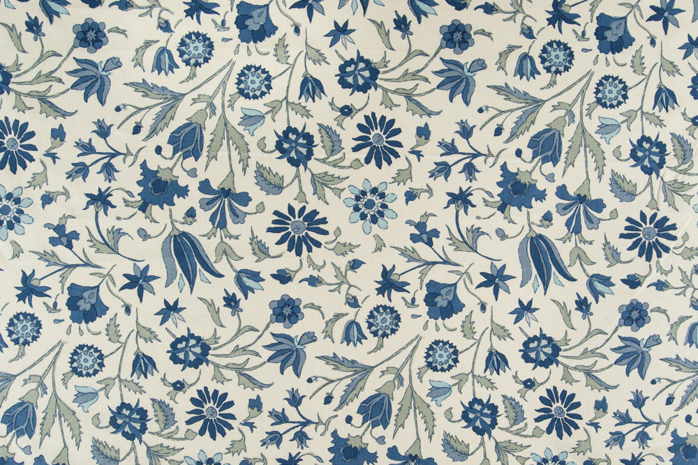 Tatiana floral linen - Nautical colorway repeat
