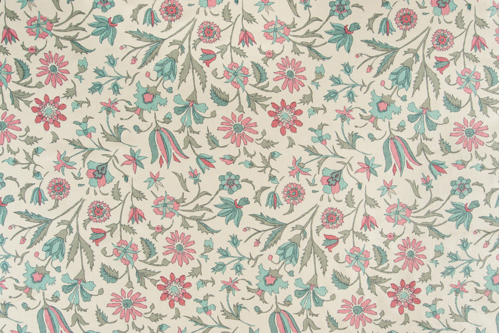 Tatiana floral linen - Pistachio/Dark Pink colorway repeat